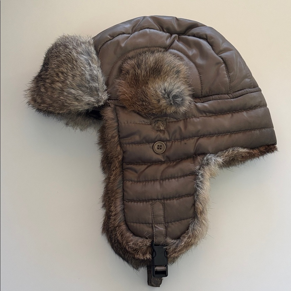 Nathaniel Cole Puffer Nylon Aviator Hat with Rabbit Trim Size M
